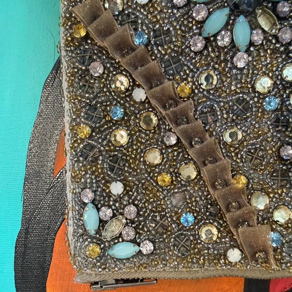 Anthropologie Heavy Beaded Zipper Bag Clutch Girly Coquette Hoco Special - Picture 2 of 6